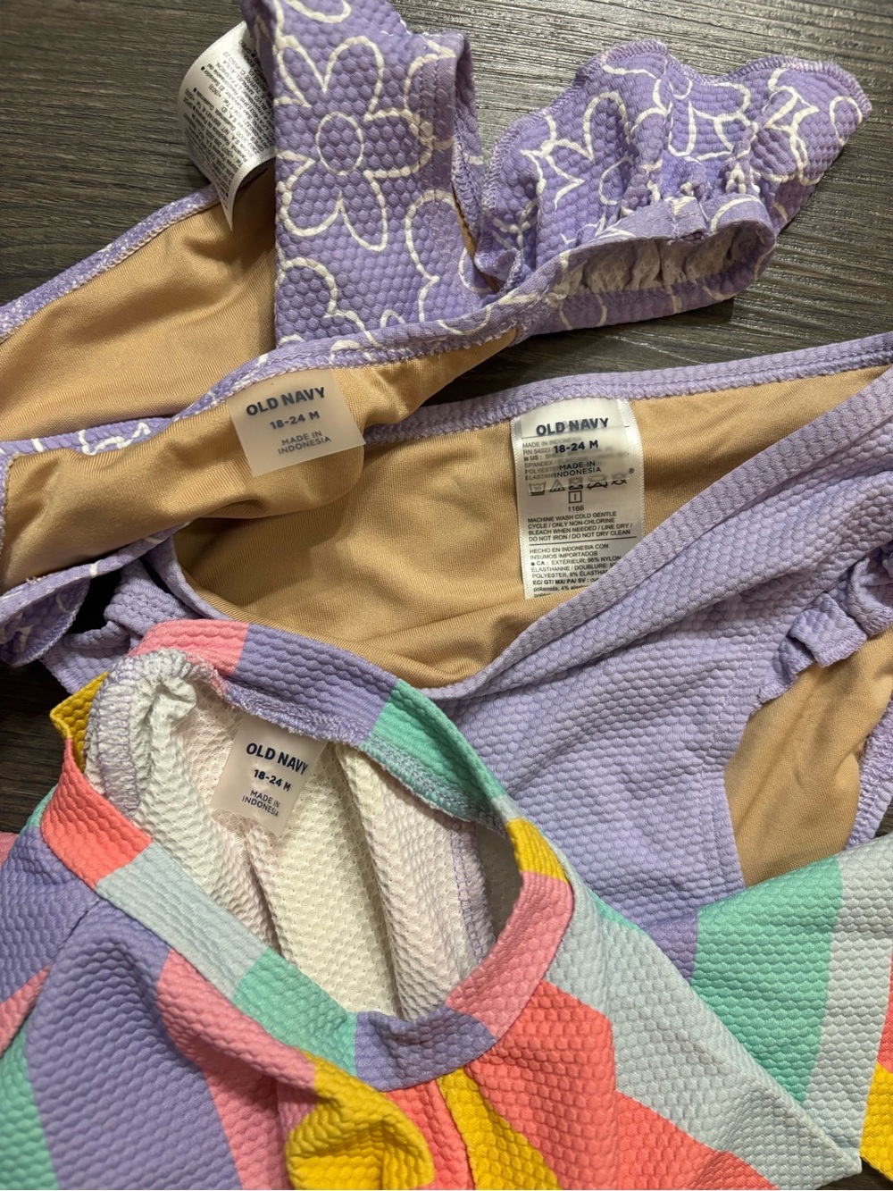 Old Navy Pastel Purple Floral Bikini & Rainbow Stripe Swim - size 18-24 months - Picture 2 of 3